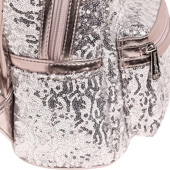 Loungefly Disney Silver Sequin Minnie Backpack NWT - Picture 6 of 7